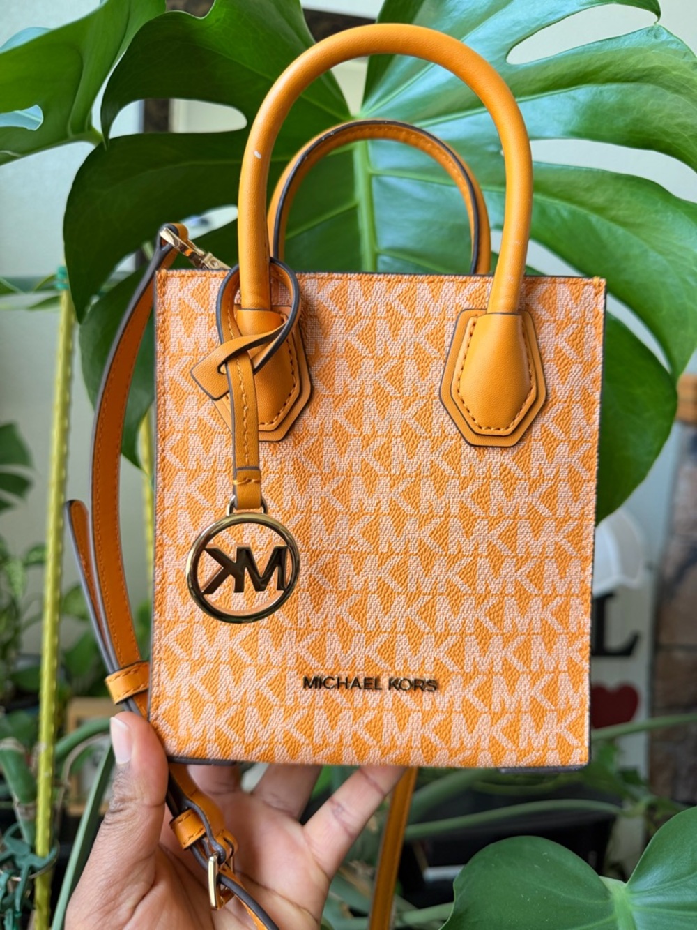 Michael Kors Orange Signature Mini Tote with Gold MK Charm